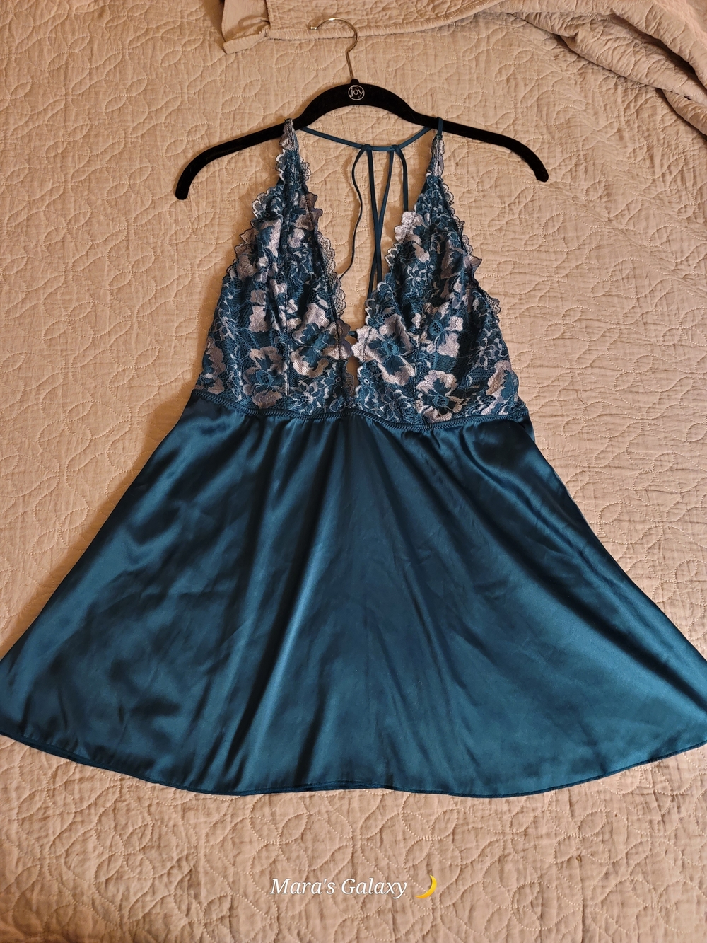 Auden Plunge Satin and Lace Babydoll Nightie Teal